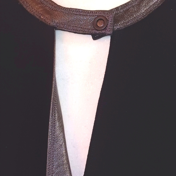 Elie Tahari LEATHER Trim Black Dress EXCELLENT CONDITION Sz 2 - Picture 3 of 11